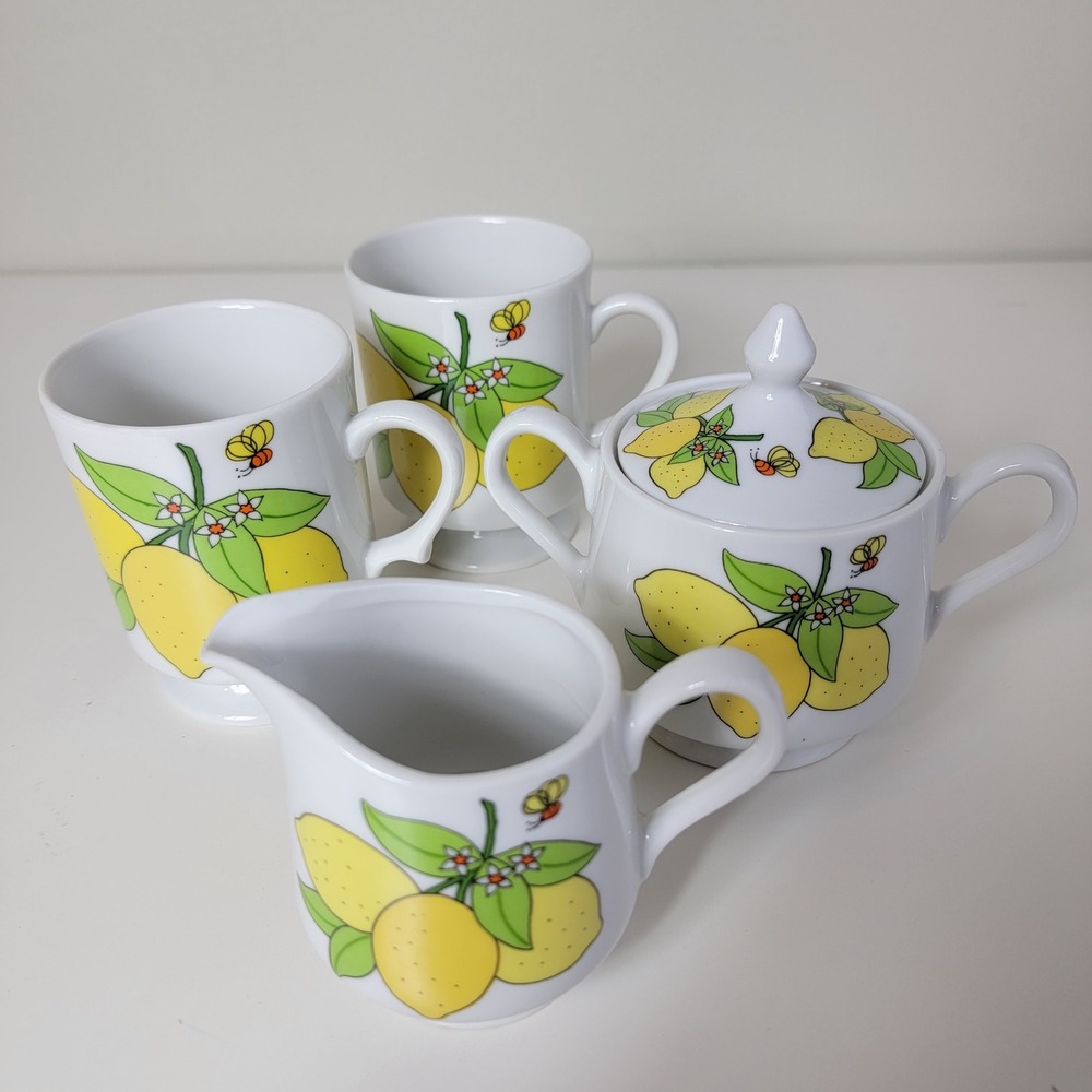 Vintage A Lorrie Design Japan Lemon‎ Bee Cream Sugar Set 2 Cups Tea Lot